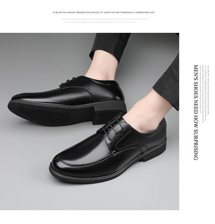 BEIOUTU Men's Leather Shoes, Business Casual Shoes, British Style Office Lace-Up Comfortable Men's Footwear, 9827 Black, Size 43 11