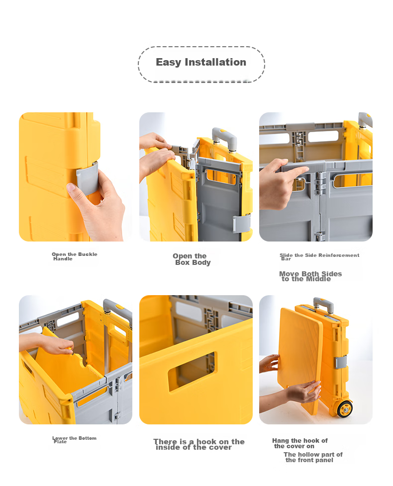 Yueyebing Supermarket Shopping Folding Cart, Grocery Trolley, Trailer, Pull Rod Cart, Small Pull Cart, Camping Storage Box, Medium Size, Yellow And Gray 11