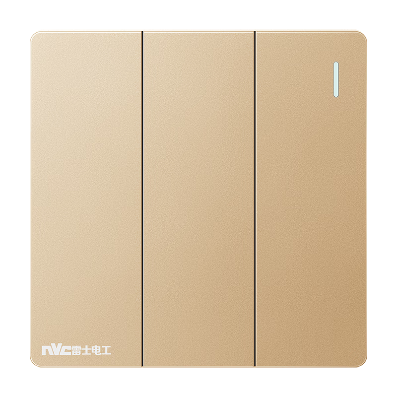 NVC Lighting Electrical Three-Gang Double-Control 86-Type Concealed Wall Switch Panel N25 Champagne Gold