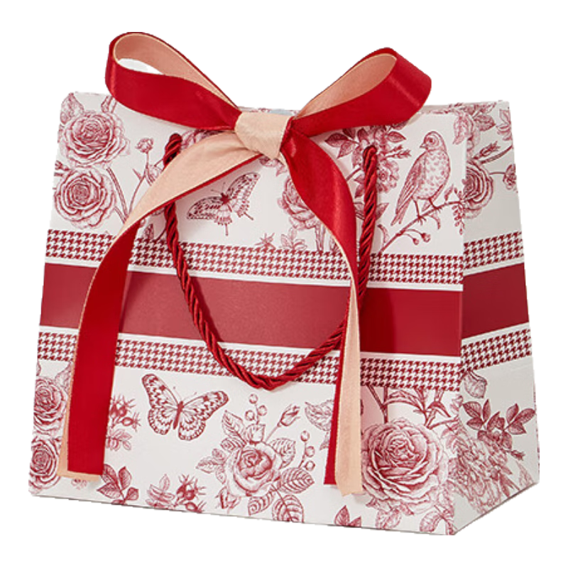 Ouliwen Gift Bags, Birthday Children's Gift Bags, Red Floral Pattern 5-Pack, 18x16x10cm, Rope Closure, Paper Material, Thickened, Portable, Simple Style, High-End And Exquisite