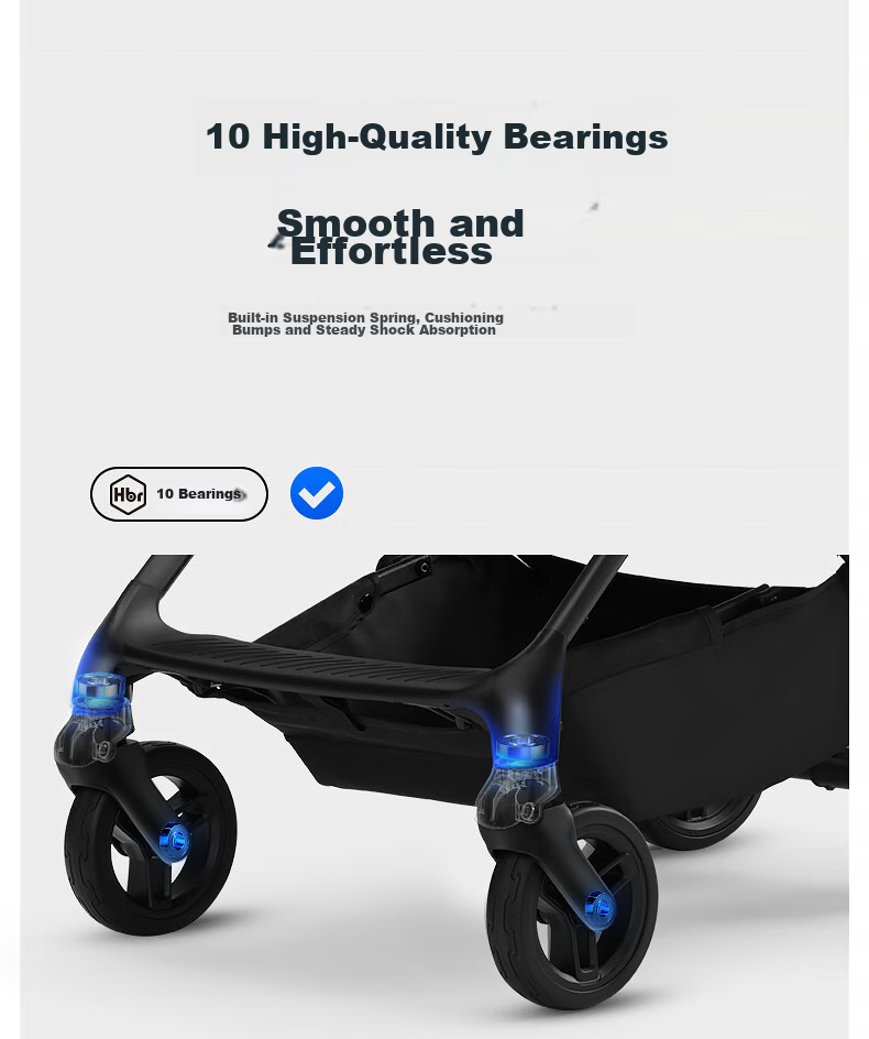HBR Stroller with Reversible High View, Newborn Carriage, Can Sit And Lie Down, M360 Luminous, Black And White Checkered Patter 11