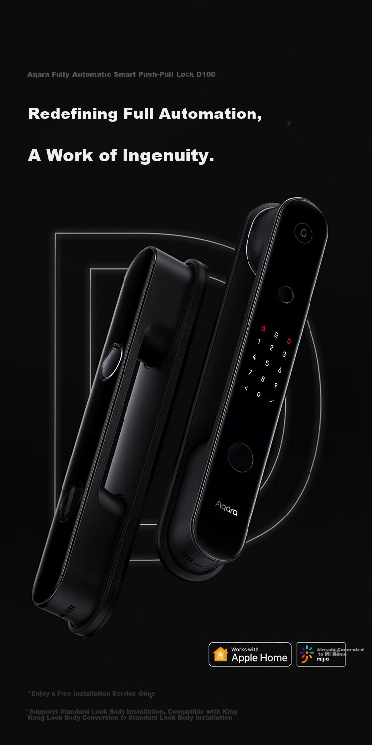 Aqara Smart Door Lock D100 Fully Automatic Sliding Fingerprint Lock, Integrated with Mijia APP/iOS HomeKit, Carbon Black 2