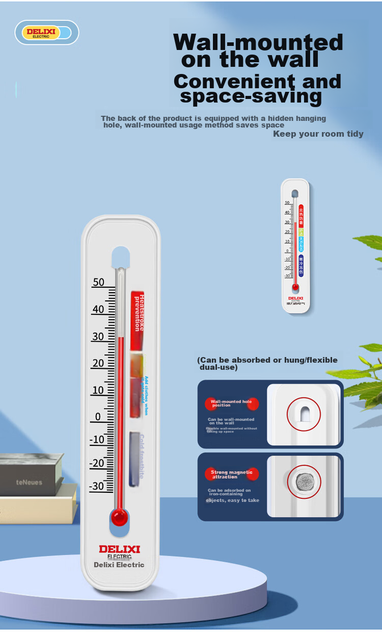 DELIXI ELECTRIC Thermometer, Indoor Glass Tube, High-Precision Household Use, Wall-Mounted for Baby Room And Greenhouse, Humidity And Temperature Meter for Breeding 7