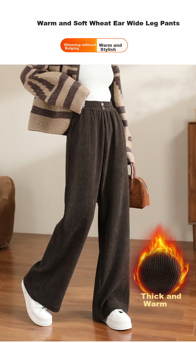 Dme [True Slim Wide-Leg Pants] High-Waisted Slimming Versatile Draping Straight Casual Trousers, Lazy Style Textured Floor-Length Pants 1