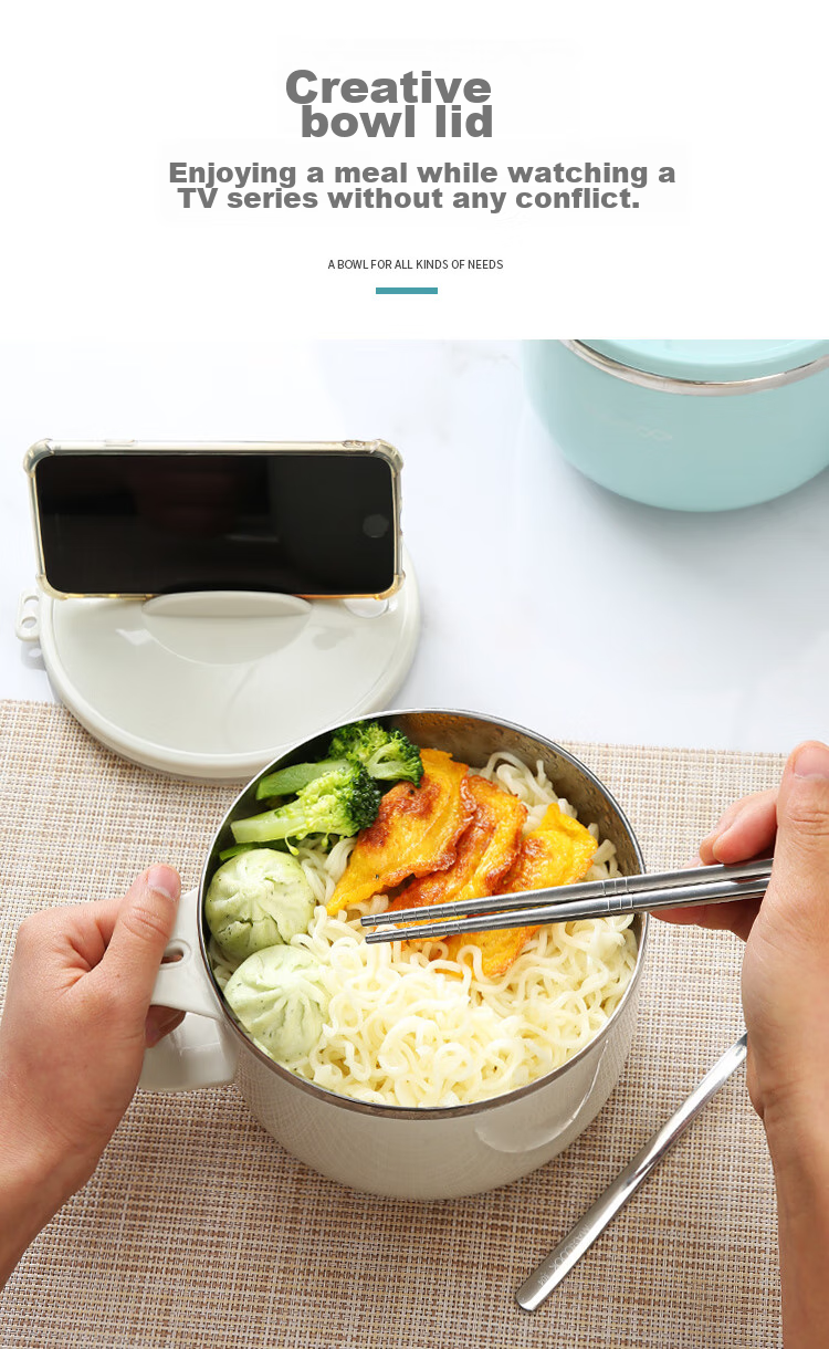 MAXCOOK 304 Stainless Steel Ramen Bowl, Student Lunch Box, Meal Cup, Noodle Cup 1200ML, Avocado Green MCFT0087 6