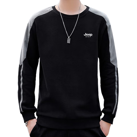 JEEP SPIRIT Men's Sweatshirt, Spring And Autumn Long-Sleeve Casual Base Layer, Trendy Versatile Menswear, Light Gray, 2XL