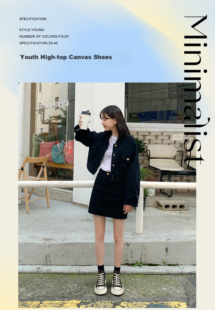 ZHR Canvas Shoes for Women, Classic Thick-Soled High-Top Casual Shoes, Lightweight Breathable Round-Toe Women's Shoes, CS32, Black, Size 37 1