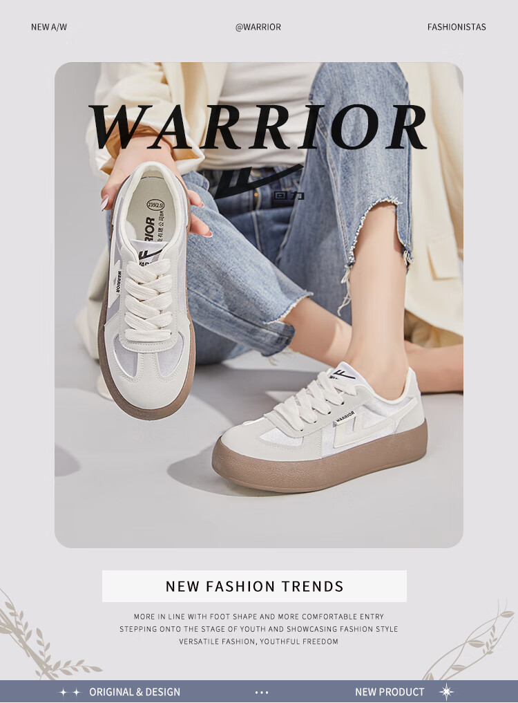 Warrior Women's Thick-Soled Canvas Shoes Retro Versatile Sneakers Lightweight Casual Shoes H896BR Gray/Silver/Beige Size 35 1