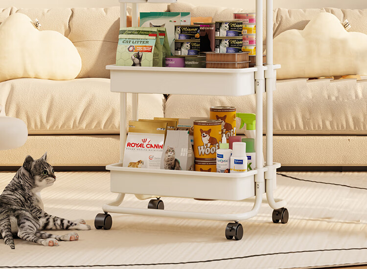 Yicainianhua Pet Supplies Storage Rack, Floor-Standing Movable Living Room Snack Cart, Baby Goods Shelf 1077 3
