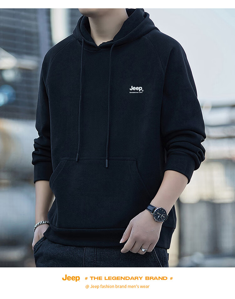 JEEP Men's Hoodie, Spring And Autumn Season, Loose-Fitting Long Sleeve T-Shirt, Trendy Heavyweight Clothing for Men, Gray, 3XL 8