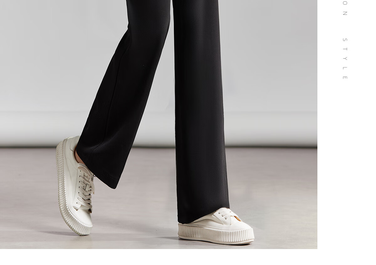 Chushen Women's High-Waisted Wide-Leg Pants with Draping Effect, Slimming Black Casual Trousers S137K5866 Size L 8