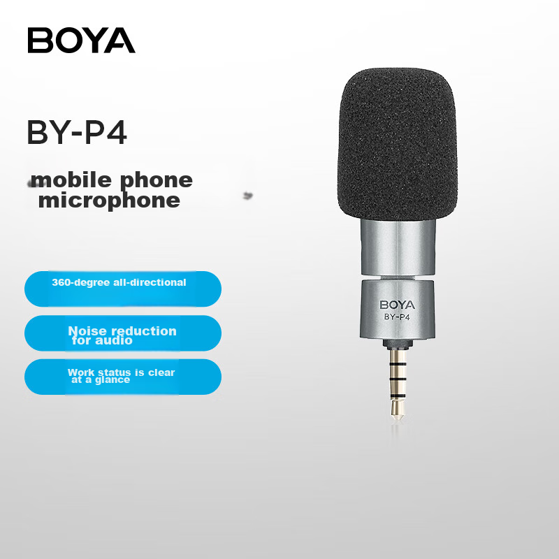 BOYA P4 Microphone, 3.5mm Plug-In Mini Microphone for Mobile Phones, Karaoke, Live Streaming, Vlog, Short Video Recording, Teaching, Voiceover, And Audio Pickup, Compact Microphone