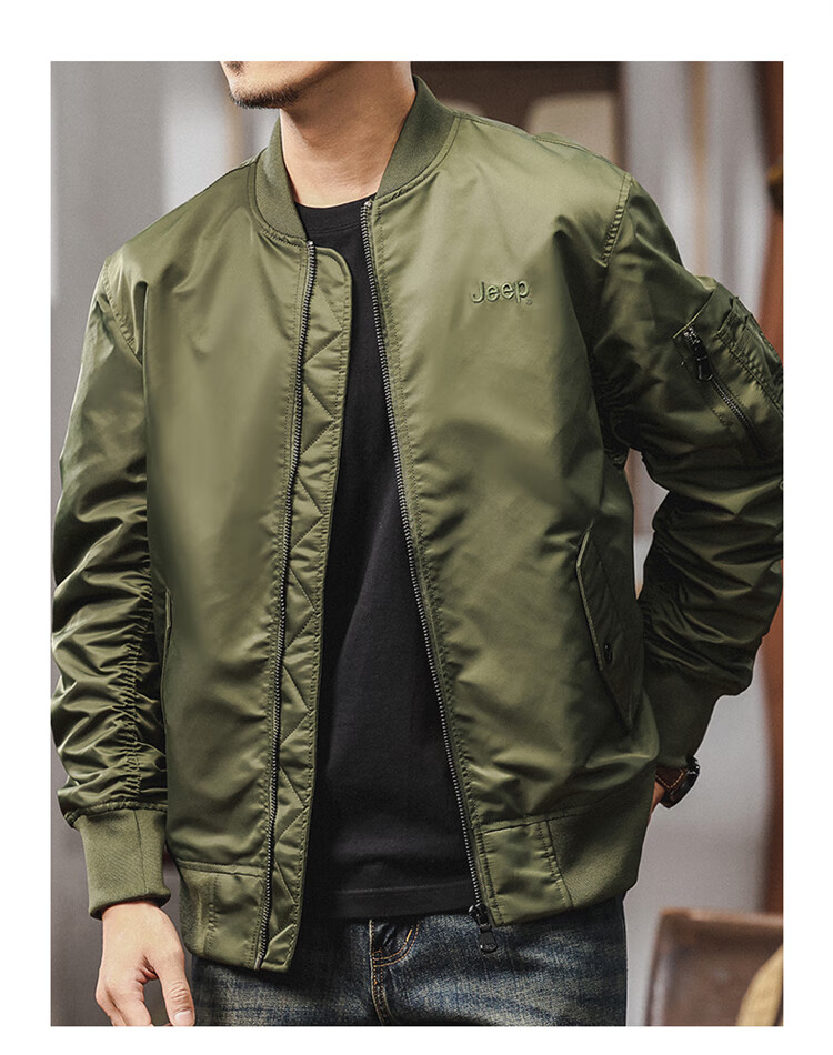 JEEP Men's Jacket, Pilot Style Windbreaker, Spring And Autumn Workwear Baseball Collar Outerwear, Army Green, Size M 5