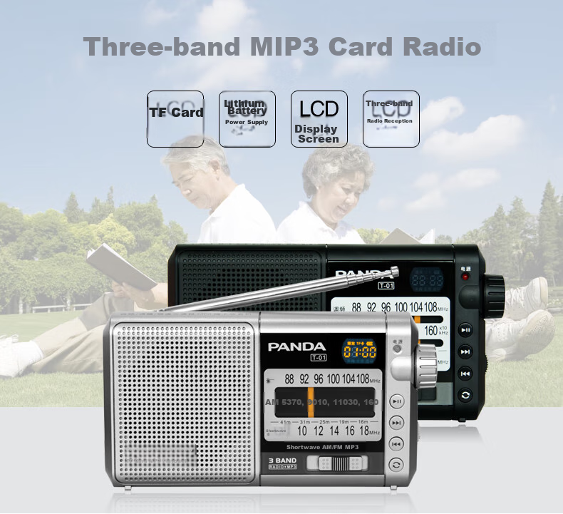 Panda T-01, Gift for The Elderly, Mini Three-Band Semiconductor, Full Band Radio, Card-Slot Lithium Battery Digital Audio Player (Silver) 13