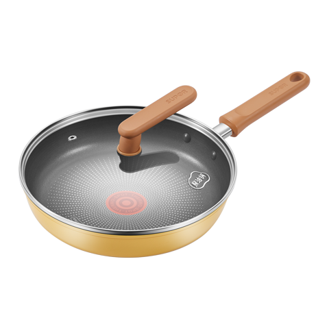 SUPOR 28cm Yellow Non-Stick Frying Pan with Red Dot Oil Concentration Steak and Breakfast Skillet Compatible with Induction Cookers