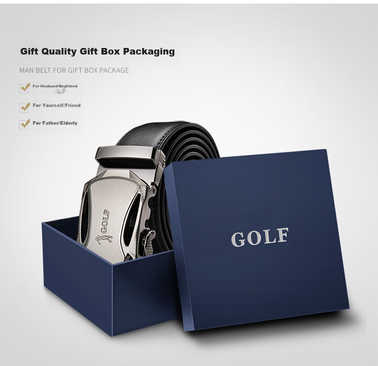 GOLF Leather Men's Belt, Durable Alloy Automatic Buckle, Jeans Waistband, Gift Box Set for Boyfriend Or Father 7