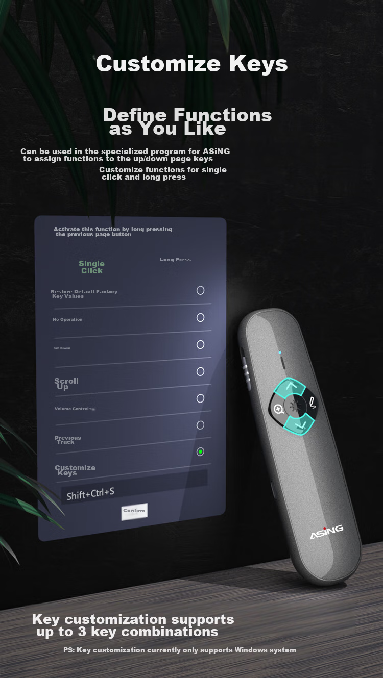 ASiNG A81 Dual Laser Pointer, Teacher's PPT Page-Turning Pen, LED Screen Seewo Whiteboard Presentation Pen with Time Display And Countdown, Focused Magnification Dual Interface 32G Green Light 15