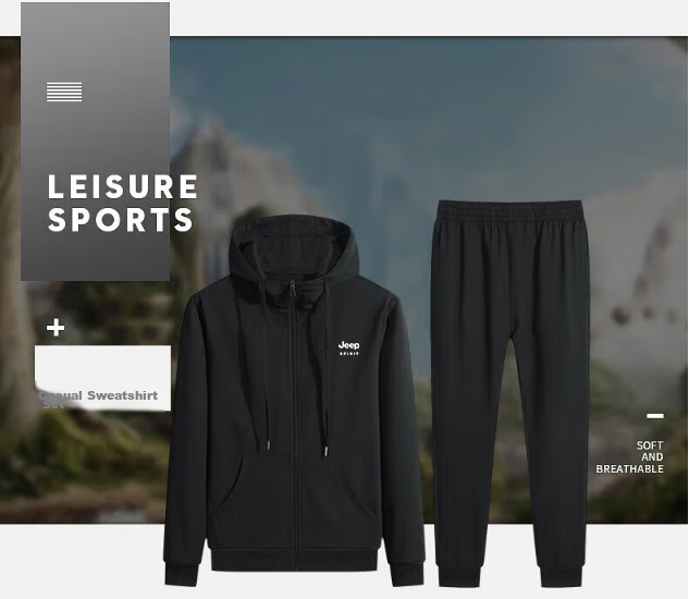 JEEP SPIRIT Men's Hooded Sweatshirt And Jacket Set for Autumn And Winter, Outdoor Sportswear Two-Piece Set SY118 Black 3XL 11