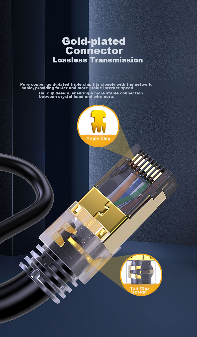 CNCOB Cat8 Ethernet Cable, Engineering Grade Double-Shielded Pure Copper 8-Core Twisted Pair Cable, Gaming Network Cable, 10 Gigabit Patch Cord, Home Computer Network Connection Cable, Cat8 Cable 2 Meters CN-5003 11