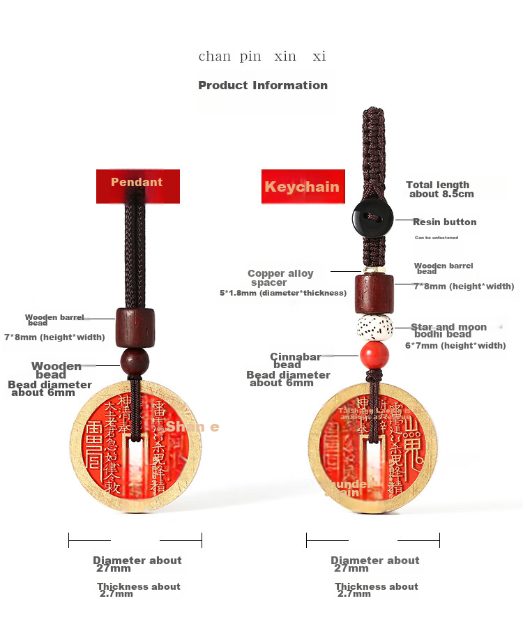 Shichuanbaishi Copper Coin Pendant Keychain with Cinnabar Amulet for Protection, Zodiac Year Gift for Men And Wome 10