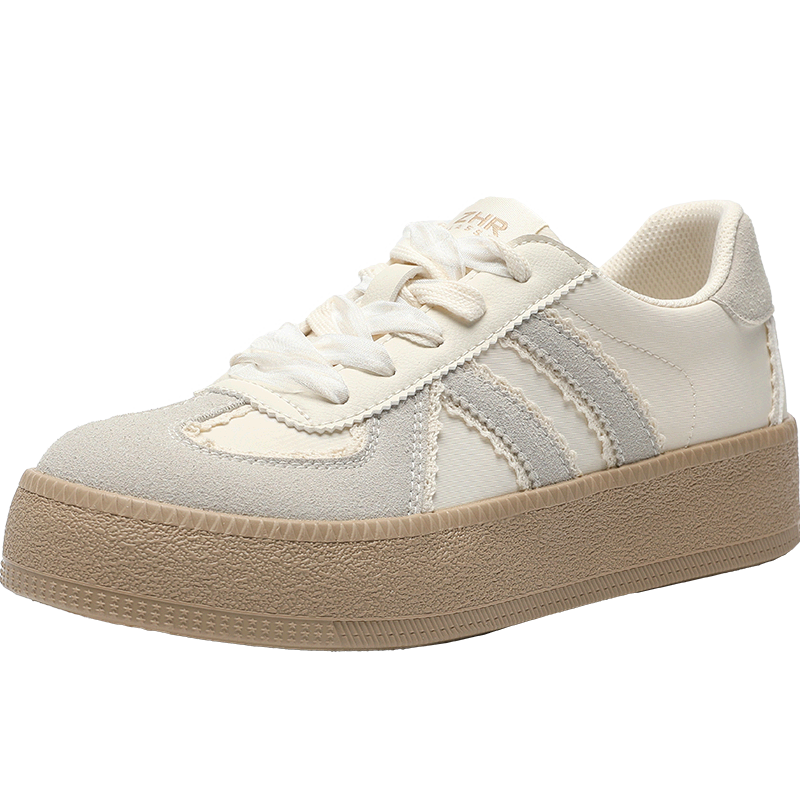 ZHR Dexun Women's Lace-Up Thick-Soled Platform Casual Shoes, Versatile Sports Sneakers for Women, KS63, Beige, Size 38