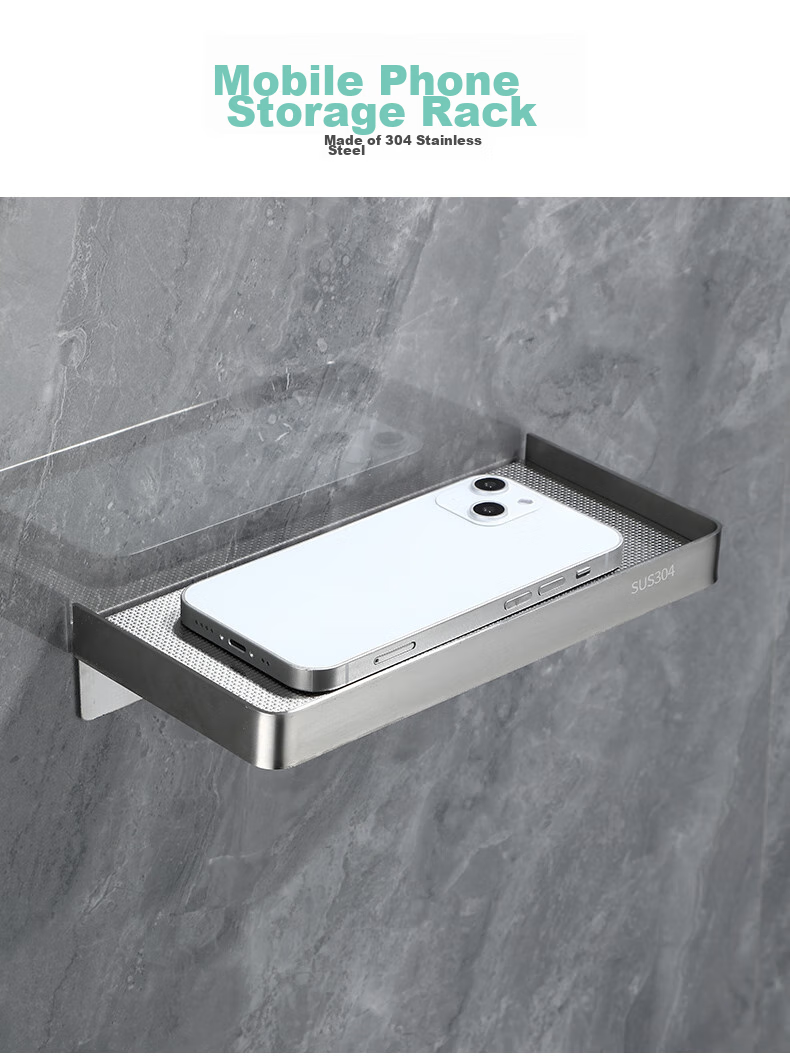 Huxiansen Bathroom Storage Rack, Toilet Phone Holder, 304 Stainless Steel, No Drilling Required, Raised Partition, Brushed Finish, Tray Bracket, for Bathroom And Restroom 1