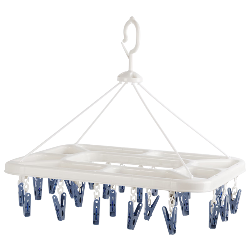 CHAHUA Clothes Hanger with Drying Clips, Sock Drying Rack, Underwear Hanger, Sock Rack, Sock Hanger, Hanging Rack with 24 Clips, Blue