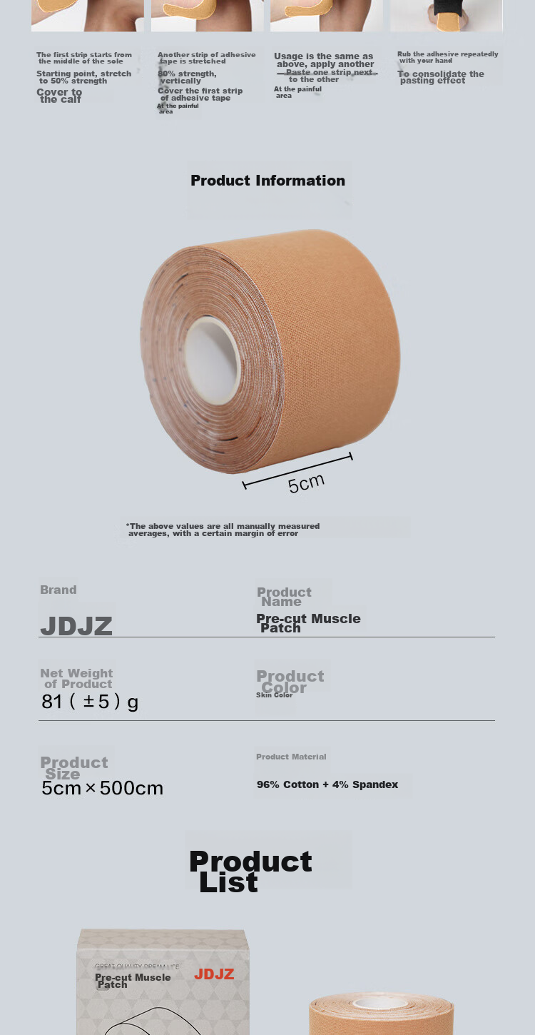 JD Original Pre-Cut Muscle Tape, Combination Muscle Patch, Kinesiology Tape, Sports Tape for Strain Protectio 8