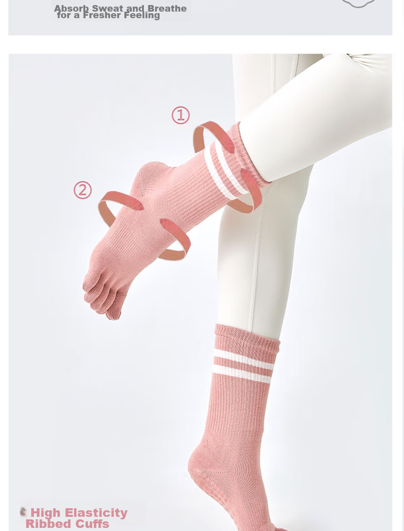 XUEXIMAN Yoga Socks for Women, Professional Non-Slip Mid-Calf Five-Toe Socks, Pilates Socks, Sports Anti-Slip Fitness Socks for Autumn And Winter 12