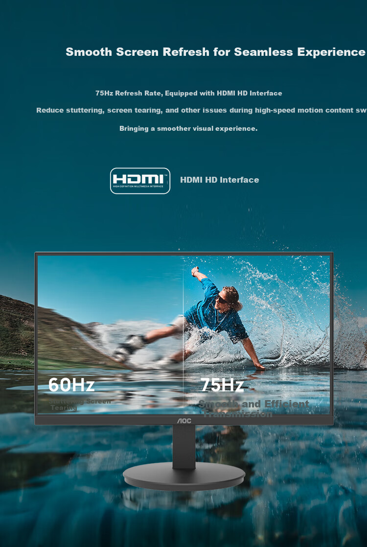 AOC Monitor, 23.8-Inch HDMI+VGA, High Definition Low Blue Light, Wall-Mountable Office Display Screen, 24E11XHM 4
