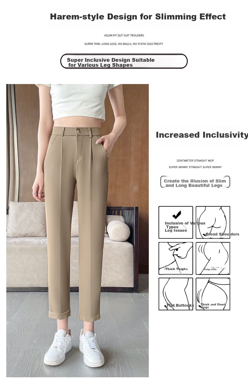 Langsha Casual Harem Pants for Women, Spring And Autumn High-Waist Straight Loose-Fit Slimming Commuter Suit Pants Chiffon Pants Cropped Pants 4