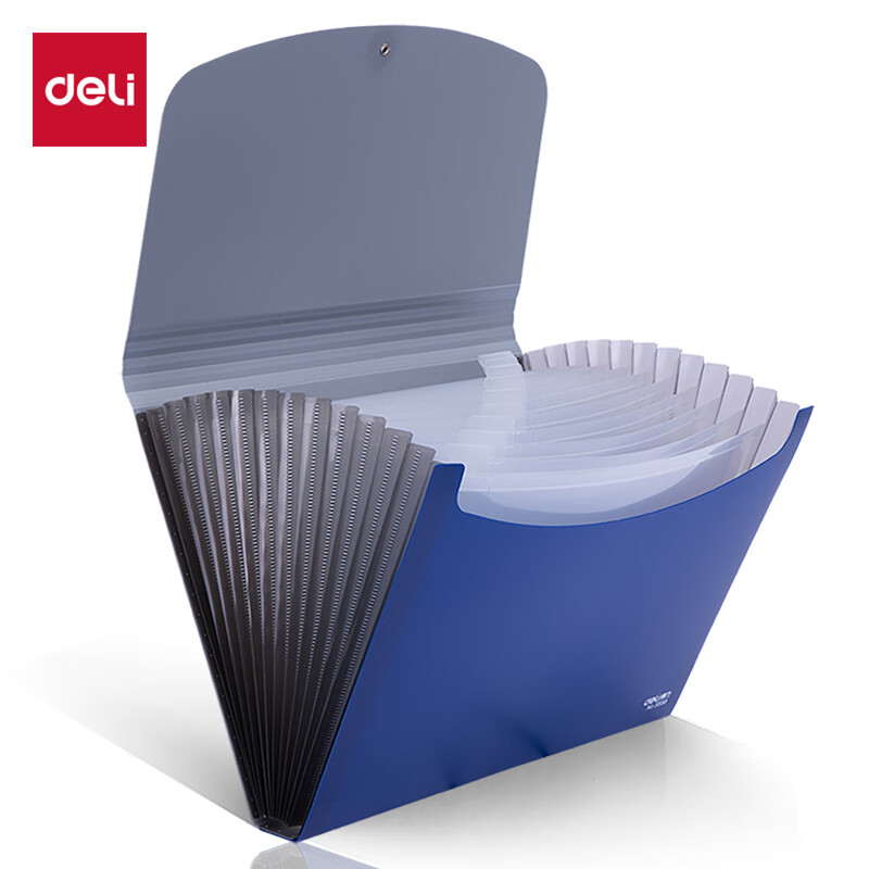 Deli A4/13 Compartment Disc-Bound Two-Tone Handheld File Bag/accordian File/Exam Paper Folder/document Organizer Protective Case Office Study Supplies Blue 5558