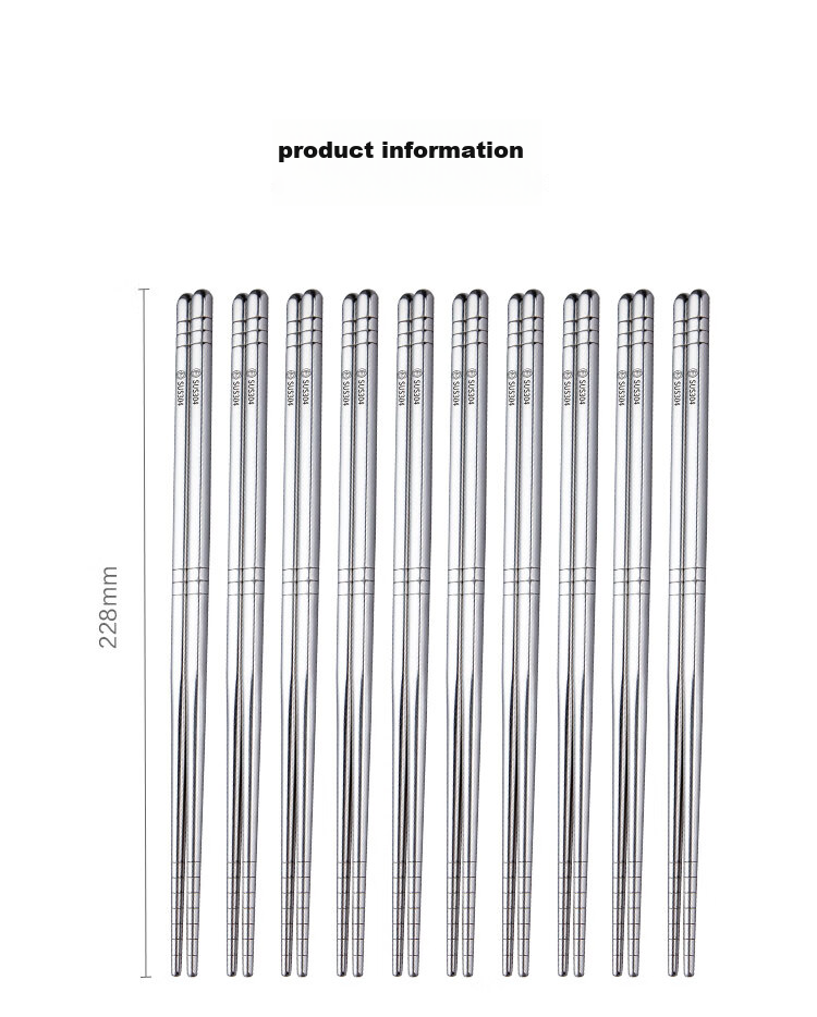 JD Original Chopsticks, Household Food-Grade Tableware, 304 Stainless Steel Non-Slip Heat-Resistant [Thickened And Durable], 10 Pairs Set 11
