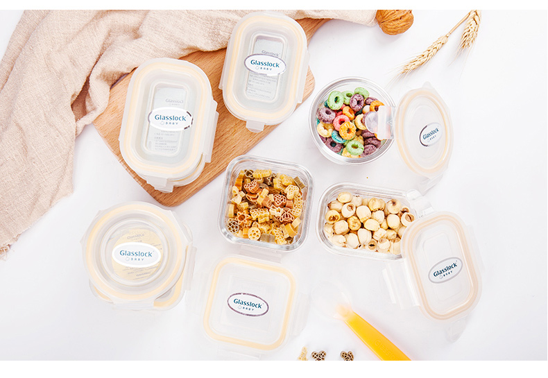 GLASSLOCK Imported Baby Food Storage Containers, Sealed Fresh-Keeping Divided Boxes, Freezing Storage Microwave-Safe Baby Food Bowls, 210ml*3 12