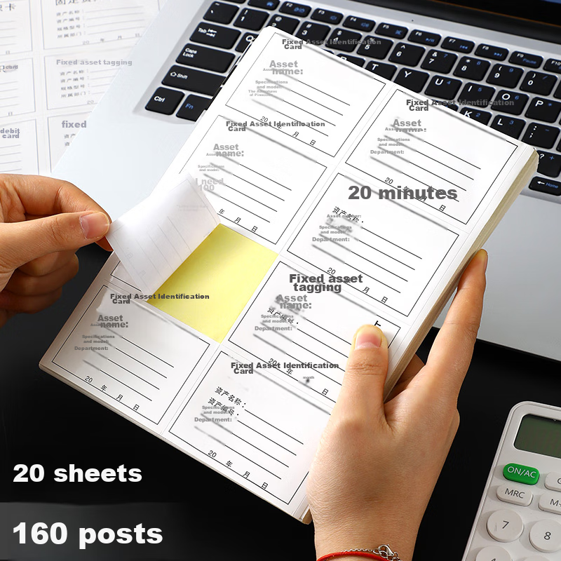 Jiaranheng Fixed Asset Label Stickers, Fixed Asset Identification Cards, Handwritten Self-Adhesive Labels, Office Supplies, Customizable, 20 Sheets, 160 Labels