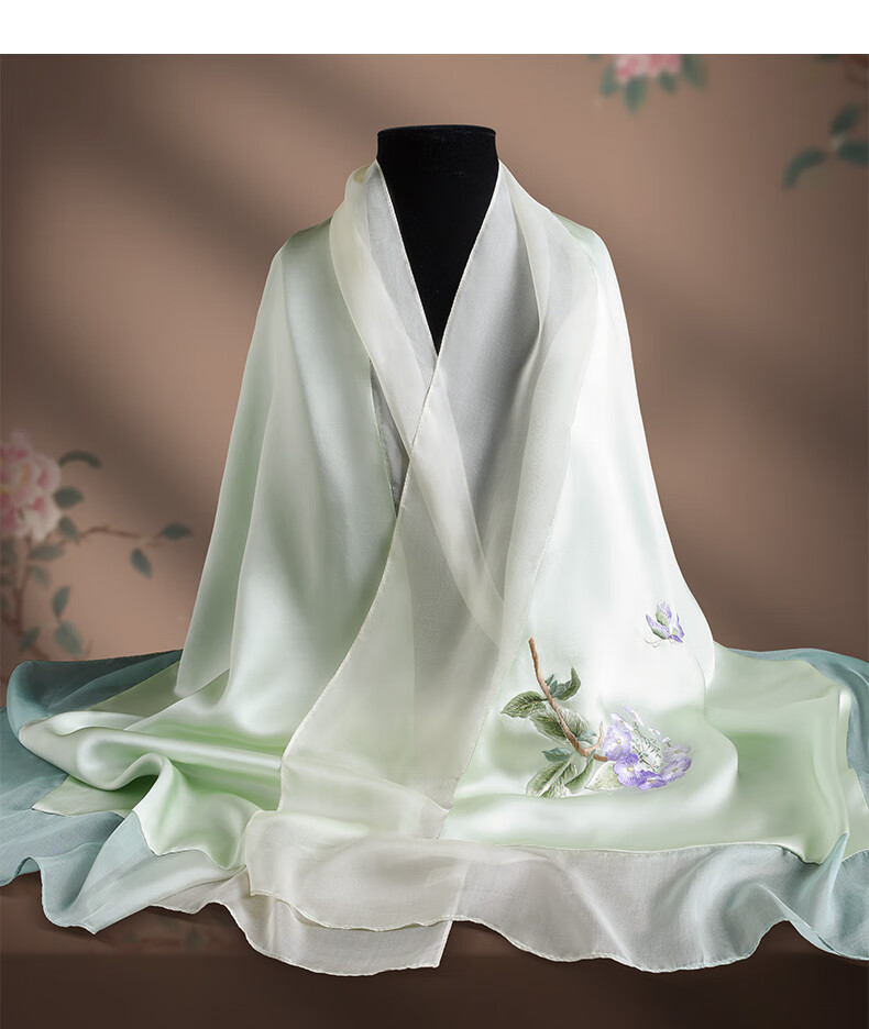 Hangsifu Handmade Suzhou Embroidery Silk Scarf Shawl Wrap, Autumn And Winter Neck Protection Warm Scarf, Birthday Gift for Mom, Gift Box 28