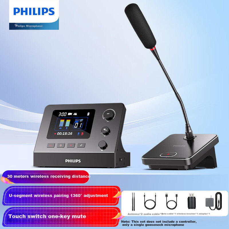 PHILIPS PSE0450 U-Segment Wireless Gooseneck Microphone, AI Noise Reduction, Full-Duplex Communication, Video Conferencing, Speech, Condenser, 16-Bit 48kHz USB