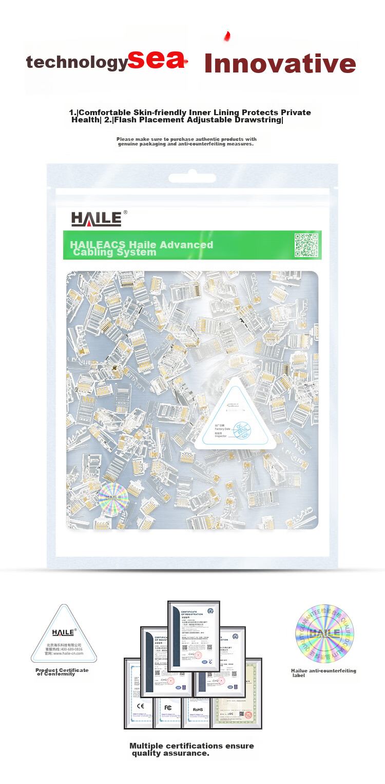 HAILE Category 6 Pierced Crystal Head Gold-Plated Network Cable Through-Hole Connector, Pack of 100, HT-510A 13