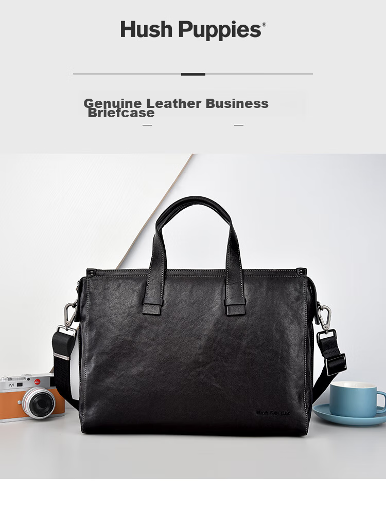Hush Puppies Briefcase, Men's Handbag, Genuine Leather, Business Large Capacity Laptop Bag, 14 Inches, Gift for Boyfriend 1