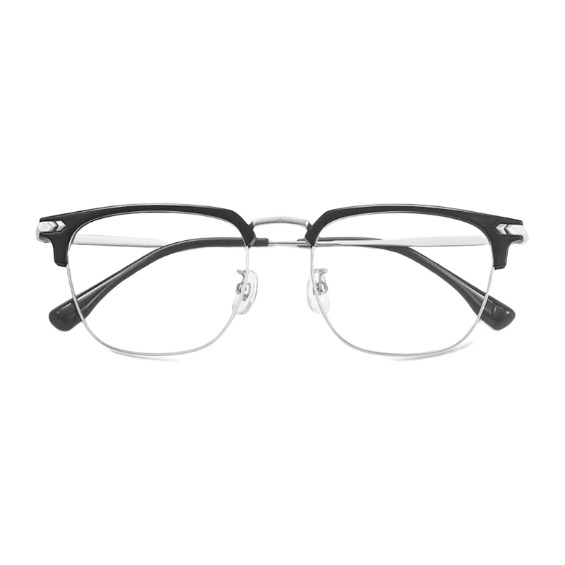 Boshide Myopia Glasses, Blue Light Blocking Glasses, Prescription Lenses Available for Myopia, Black And Silver, Left And Right Eyes, 300 Degrees