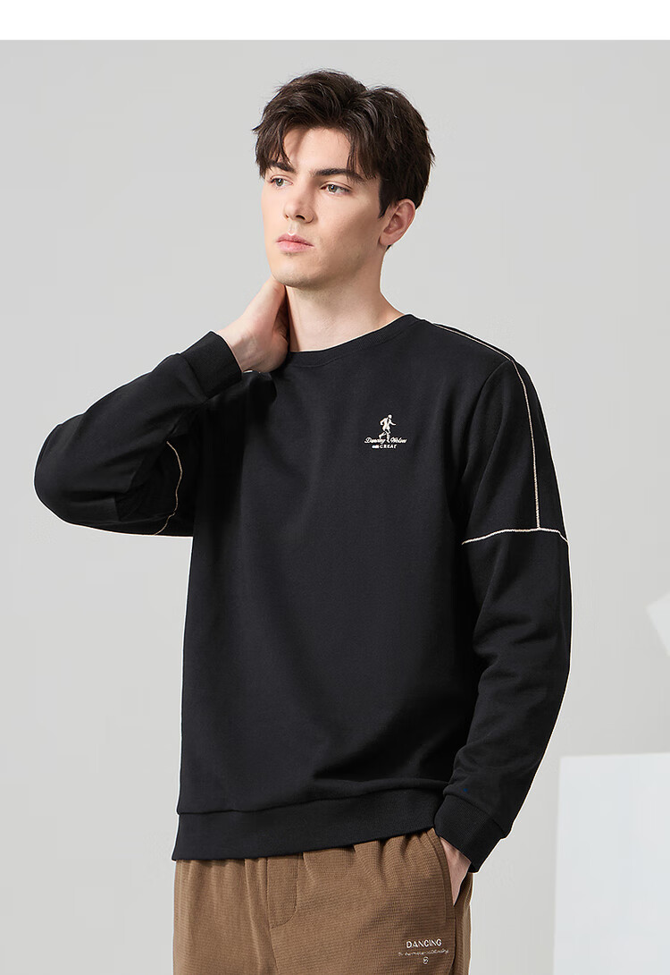 DANCING WOLVES [Pure Cotton Upgrade] Autumn And Winter Design Patchwork Skin-Friendly Soft Men's Sweatshirt, 001 Black, Size 165 1