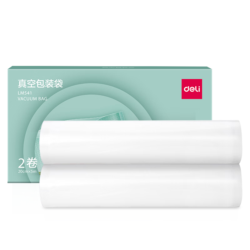 Deli Vacuum Sealing Machine for Home And Commercial Use, Food Vacuum Packaging Sealer Bags, Safe Food-Grade Material, 20cm*5m/2 Rolls LM541