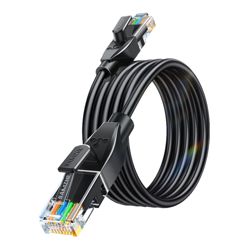 SAMZHE Cat6A Ethernet Cable, 15 Meters, Gigabit Patch Cord, 8-Core Twisted Pair, Compatible with Gigabit And Fast Ethernet, with Double Connectors, Black D6A150