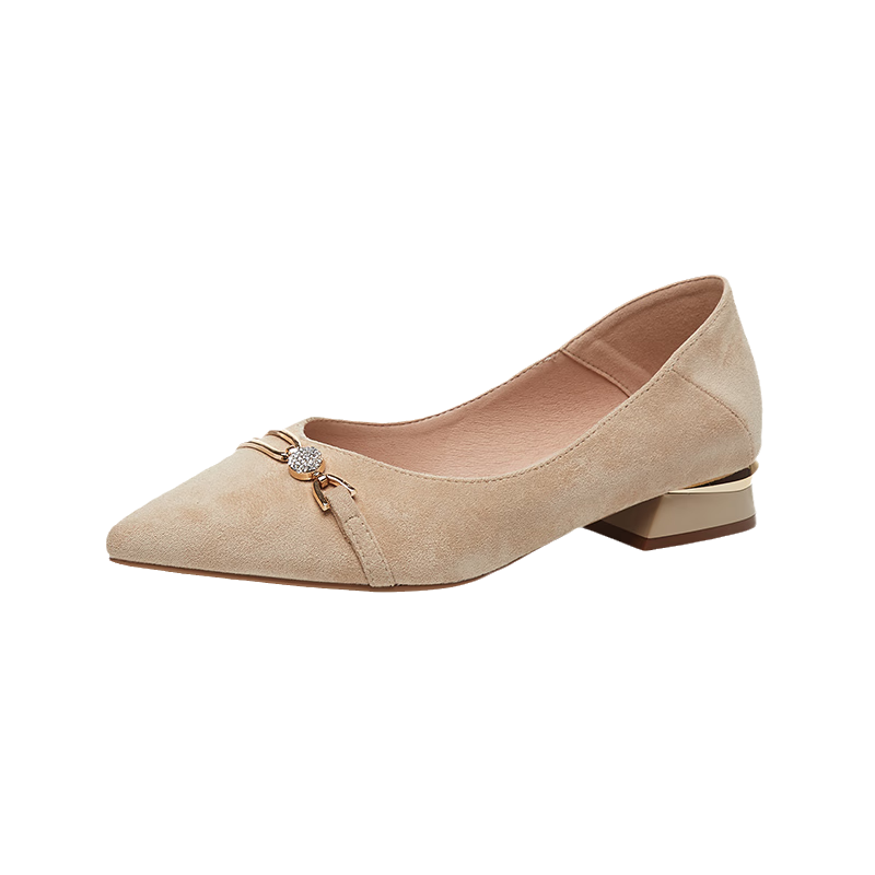 DAPHNE Women's Single Shoes, Professional Work Shoes, Fashionable Elegant Pointed Toe Chunky Heel Square Heel Comfortable Versatile Women's Shoes 4622101003 Beige 35