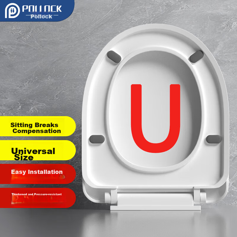Pollock Toilet Seat Universal Toilet Ring U-Shaped Toilet Seat Cover, Thickened PP Toilet Seat, Toilet Accessory GBU