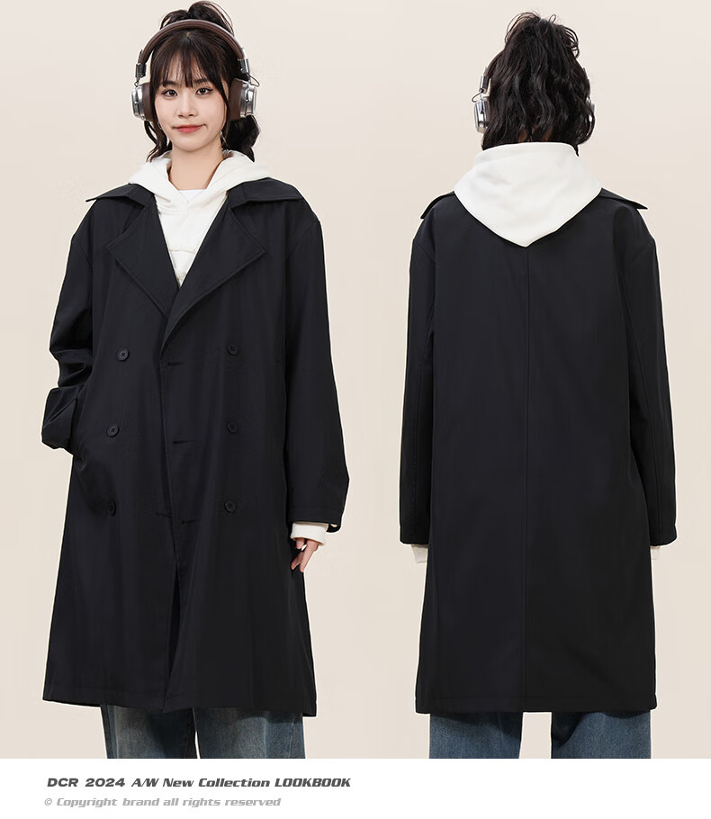 NASA GOOD Men's Mid-Length Trench Coat Autumn Winter Cold-Resistant Warm Loose Casual Double-Breasted Belted Jacket Black L 1