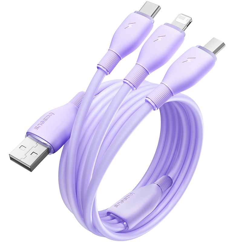 BASEUS Data Cable Three-In Apple 18 Charging Cord Type-C One-To Compatible with IPhone 17/16/15/14, Xiaomi, Huawei, Honor, Apple Car Charger 1.3 Meters