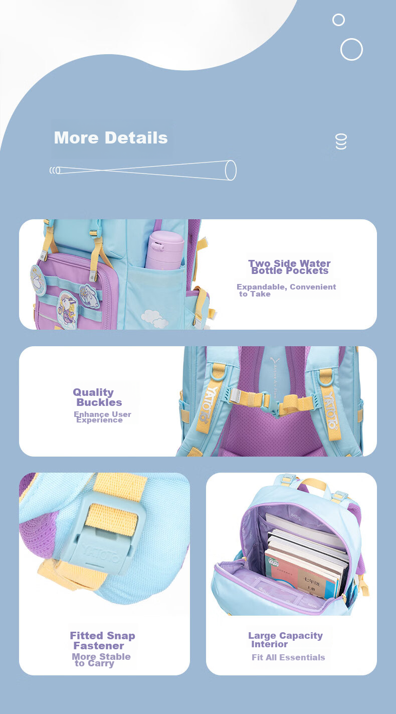 Yatoto Children's Backpack, Primary School Student Spine Protection And Load Reduction Backpack, Grades 1-3 Double Shoulder Bag Gift for Girls, Purple Cloud Fairy Rabbit 13