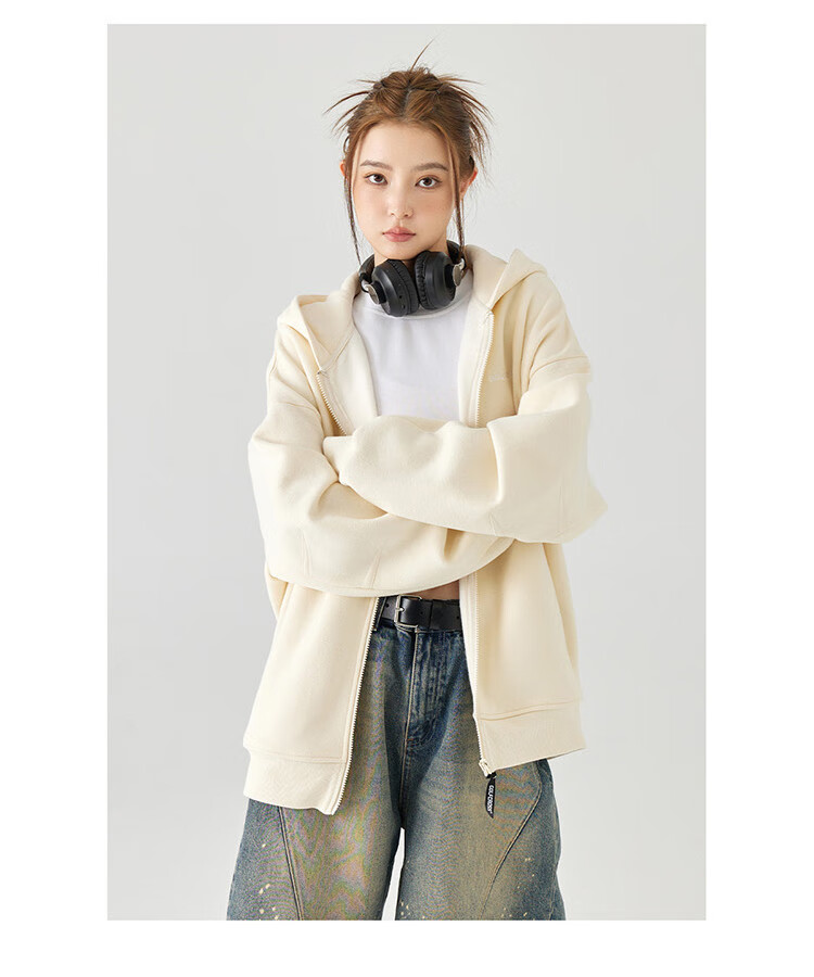 GOLFCROSS Couple's Sweatshirt, Spring And Autumn Letter Embroidery, Loose Hooded Cardigan Jacket, Gray, S 7