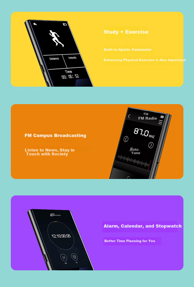 Aigo MP3-502 8GB English-Chinese Dictionary Speaker, Full Touch Screen MP4/MP5 Lossless Music HIFI Player, Portable English Learning Device for Students, Sports-Friendly Portable Metal Gray 8